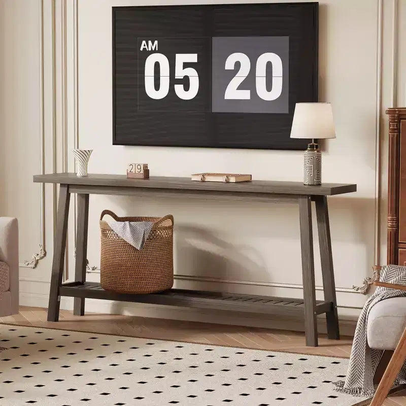 COZONY 71 Console étroite avec rangement, table d'appoint extra longue derrière le canapé, table d'entrée industrielle à 2 niveaux de style ferme