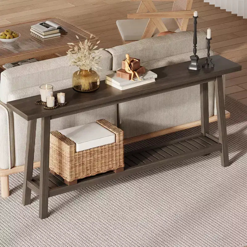COZONY 71 Console étroite avec rangement, table d'appoint extra longue derrière le canapé, table d'entrée industrielle à 2 niveaux de style ferme