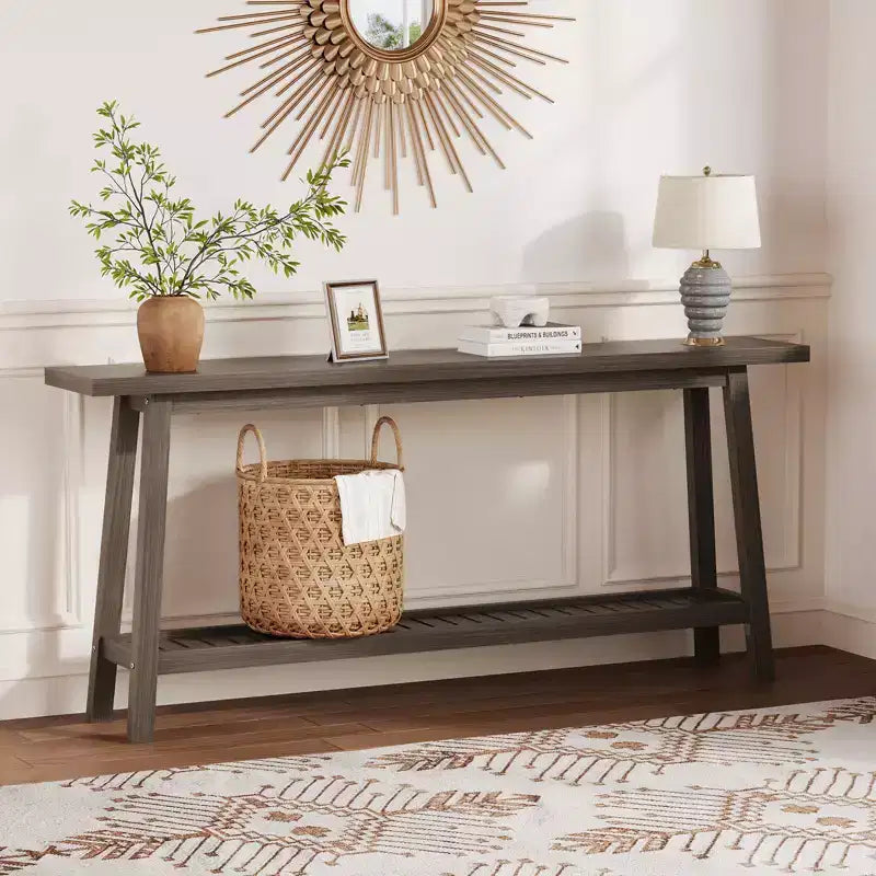 COZONY 71 Console étroite avec rangement, table d'appoint extra longue derrière le canapé, table d'entrée industrielle à 2 niveaux de style ferme