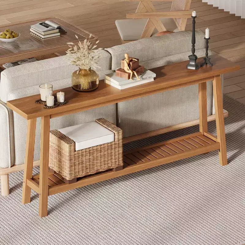 COZONY 71 Console étroite avec rangement, table d'appoint extra longue derrière le canapé, table d'entrée industrielle à 2 niveaux de style ferme