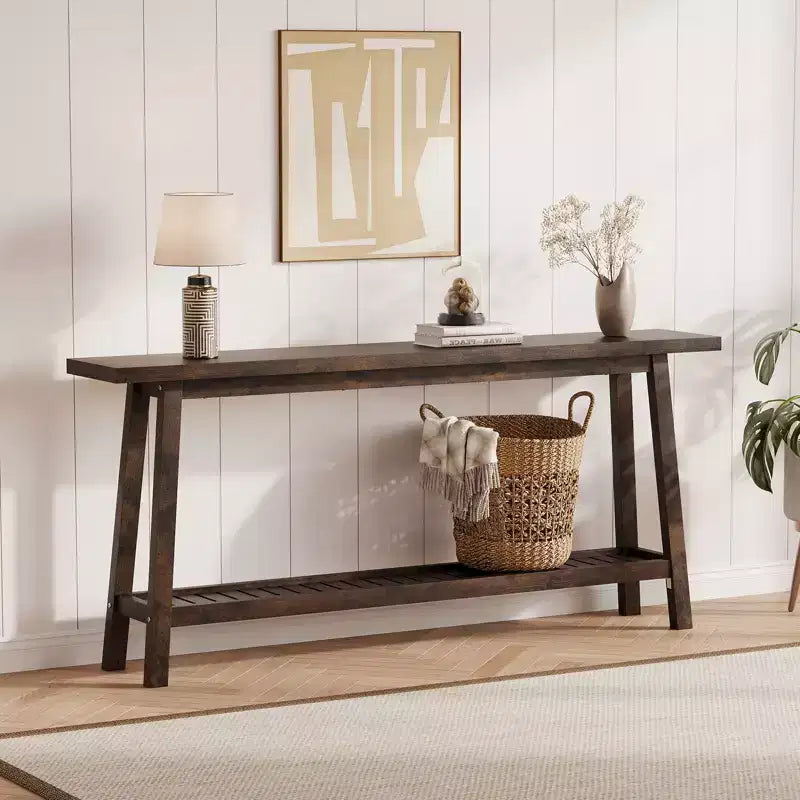 COZONY 71 Console Table with Storage, Extra Long Narrow Sofa Table Behind Couch, 2 Tier Industrial Farmhouse Entryway Table