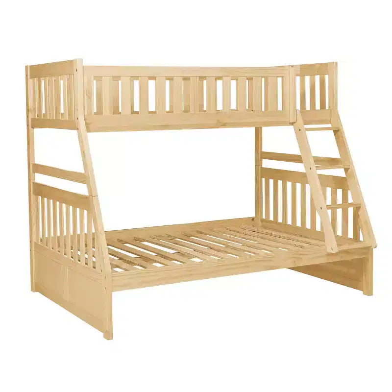 Lit superposé GDFStudio Carter moderne en bois, deux places au-dessus d'un lit double, avec échelle et garde-corps
