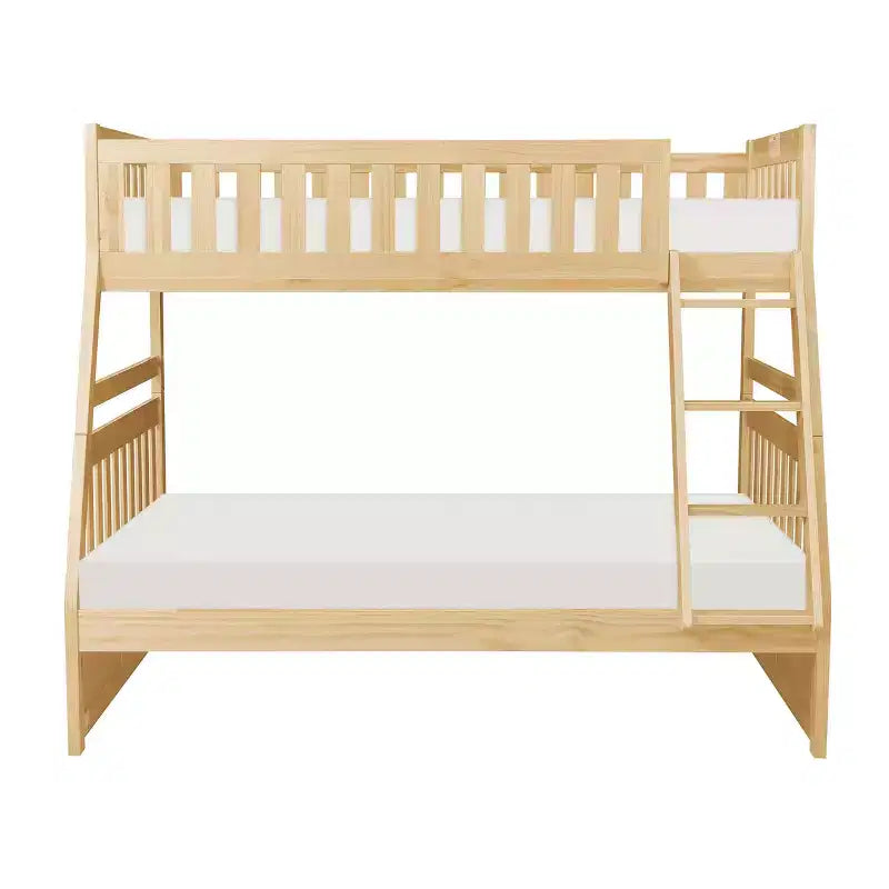 Lit superposé GDFStudio Carter moderne en bois, deux places au-dessus d'un lit double, avec échelle et garde-corps