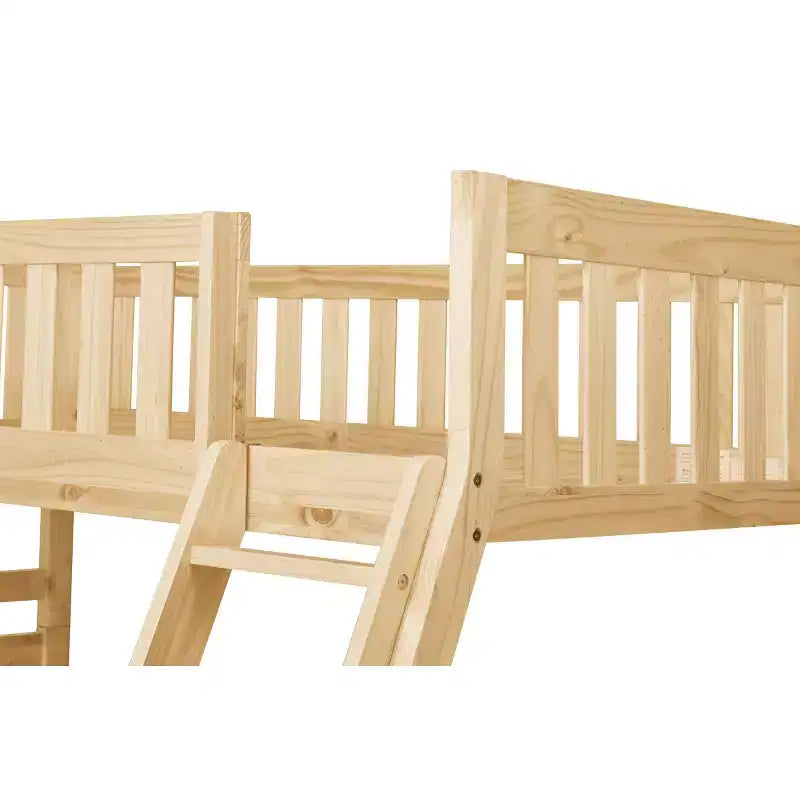 Lit superposé GDFStudio Carter moderne en bois, deux places au-dessus d'un lit double, avec échelle et garde-corps