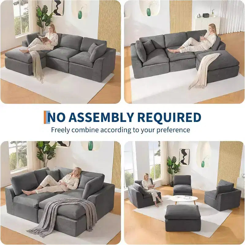 Canapé sectionnel modulaire, canapé 110 compression éponge avec assise profonde, canapés modulaires pour salon et chambre, aucun assemblage requis