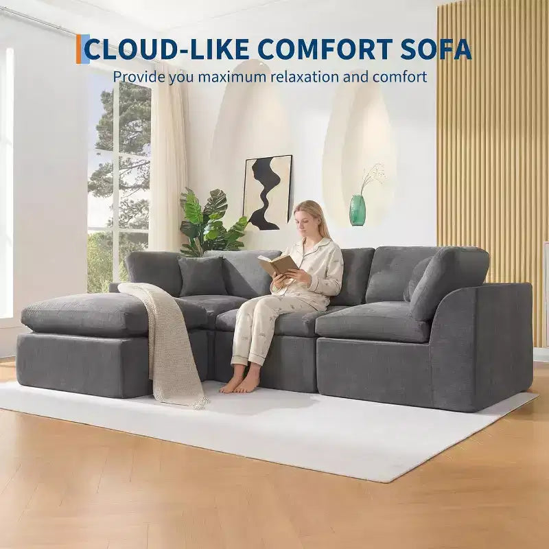 Canapé sectionnel modulaire, canapé 110 compression éponge avec assise profonde, canapés modulaires pour salon et chambre, aucun assemblage requis