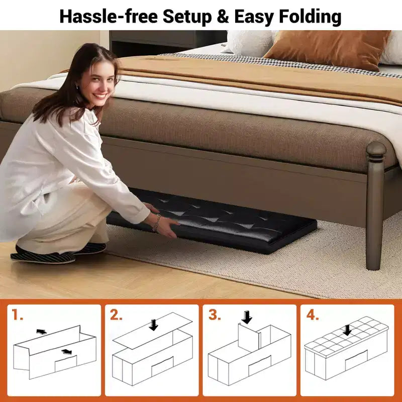Banc de rangement pliant Costway 43 pouces avec poche latérale Coffre de rangement Marron/Gris/Gris foncé/Noir/Blanc