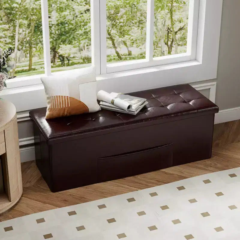 Banc de rangement pliant Costway 43 pouces avec poche latérale Coffre de rangement Marron/Gris/Gris foncé/Noir/Blanc