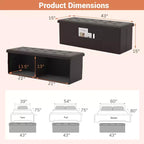Banc de rangement pliant Costway 43 pouces avec poche latérale Coffre de rangement Marron/Gris/Gris foncé/Noir/Blanc