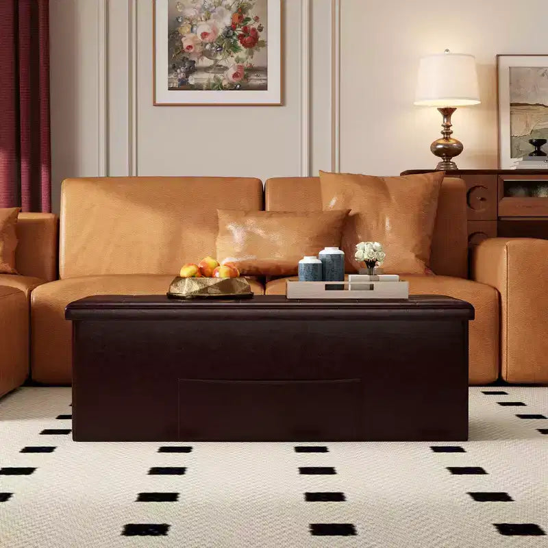 Banc de rangement pliant Costway 43 pouces avec poche latérale Coffre de rangement Marron/Gris/Gris foncé/Noir/Blanc