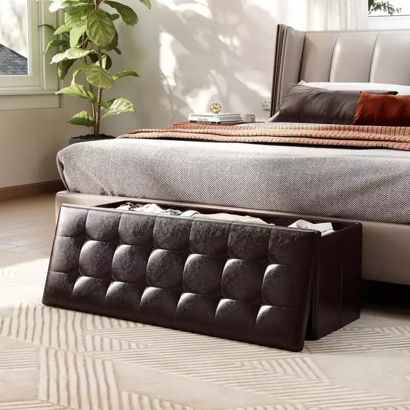 Banc de rangement pliant Costway 43 pouces avec poche latérale Coffre de rangement Marron/Gris/Gris foncé/Noir/Blanc