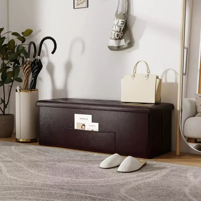 Banc de rangement pliant Costway 43 pouces avec poche latérale Coffre de rangement Marron/Gris/Gris foncé/Noir/Blanc