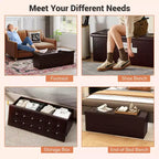 Banc de rangement pliant Costway 43 pouces avec poche latérale Coffre de rangement Marron/Gris/Gris foncé/Noir/Blanc