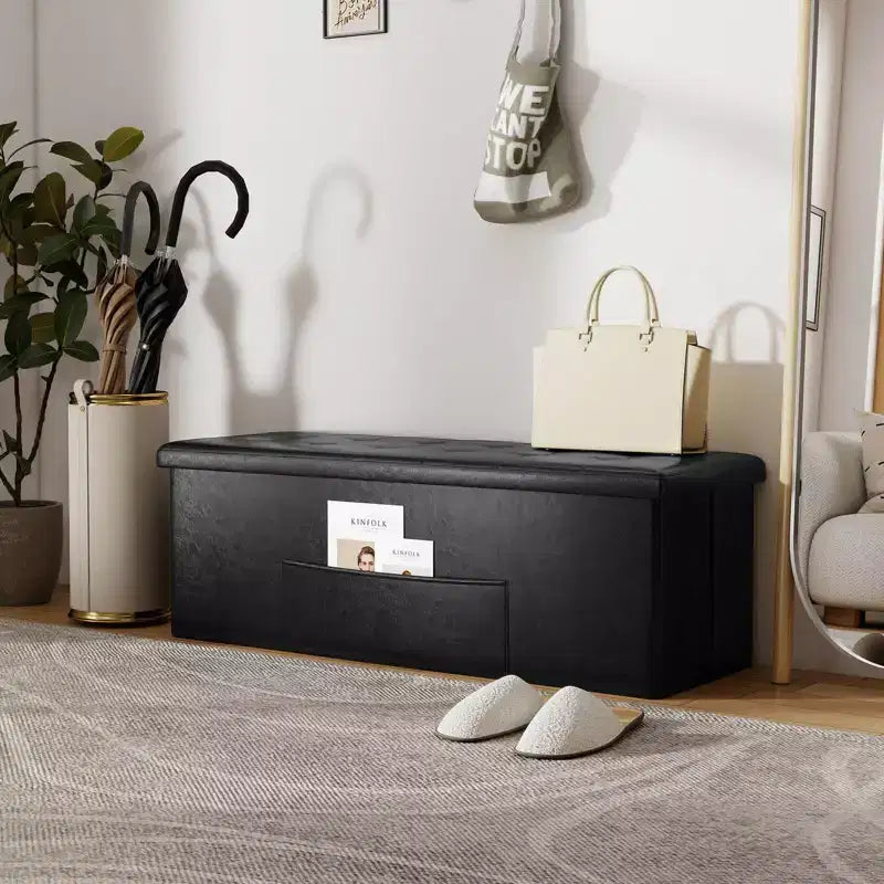 Banc de rangement pliant Costway 43 pouces avec poche latérale Coffre de rangement Marron/Gris/Gris foncé/Noir/Blanc