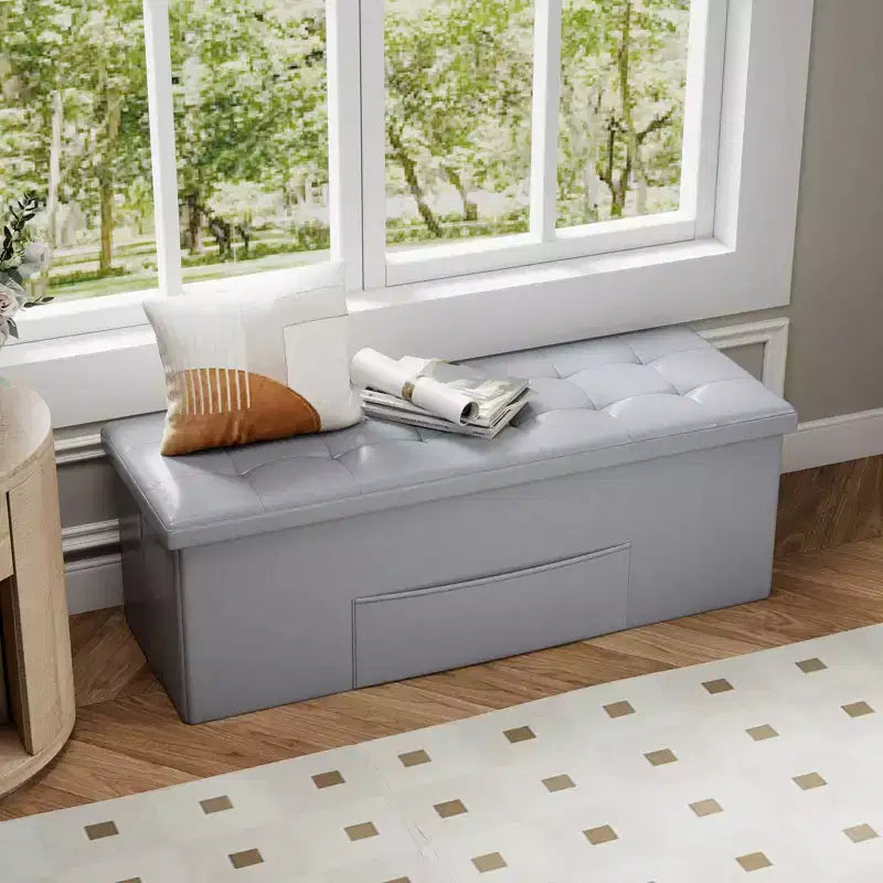 Banc de rangement pliant Costway 43 pouces avec poche latérale Coffre de rangement Marron/Gris/Gris foncé/Noir/Blanc