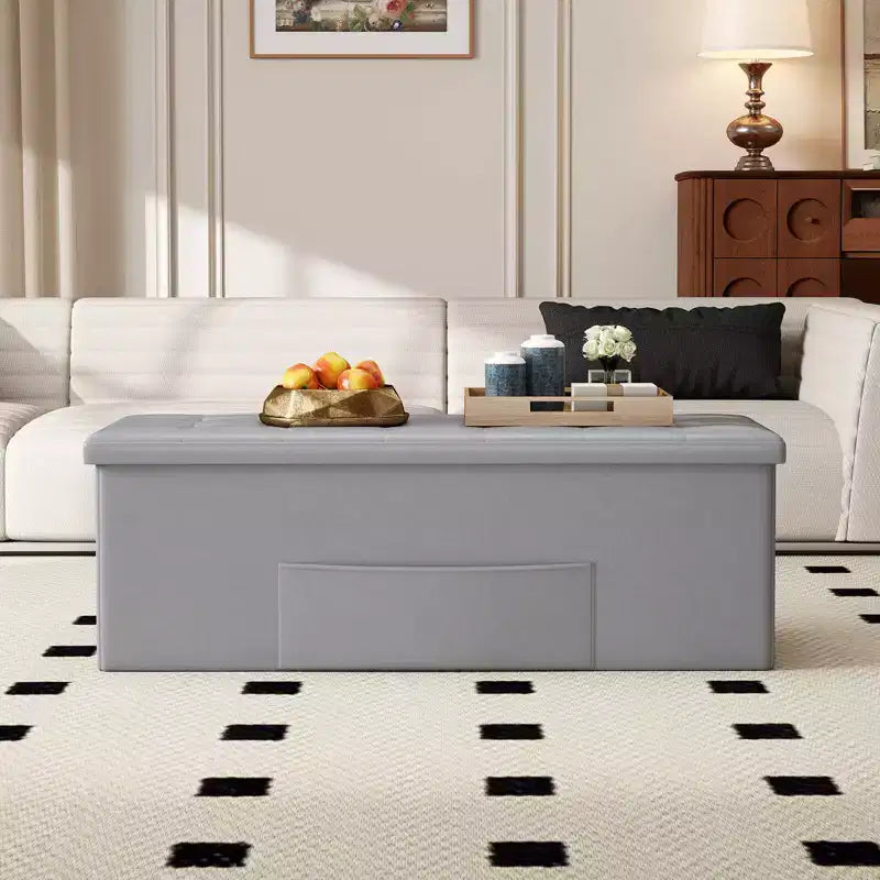 Banc de rangement pliant Costway 43 pouces avec poche latérale Coffre de rangement Marron/Gris/Gris foncé/Noir/Blanc