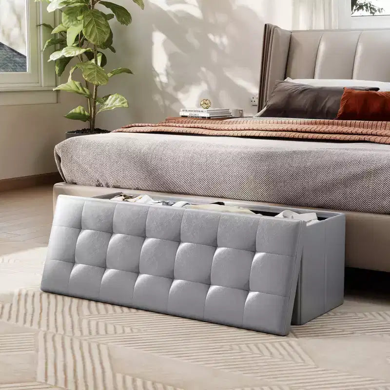 Banc de rangement pliant Costway 43 pouces avec poche latérale Coffre de rangement Marron/Gris/Gris foncé/Noir/Blanc