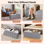 Banc de rangement pliant Costway 43 pouces avec poche latérale Coffre de rangement Marron/Gris/Gris foncé/Noir/Blanc