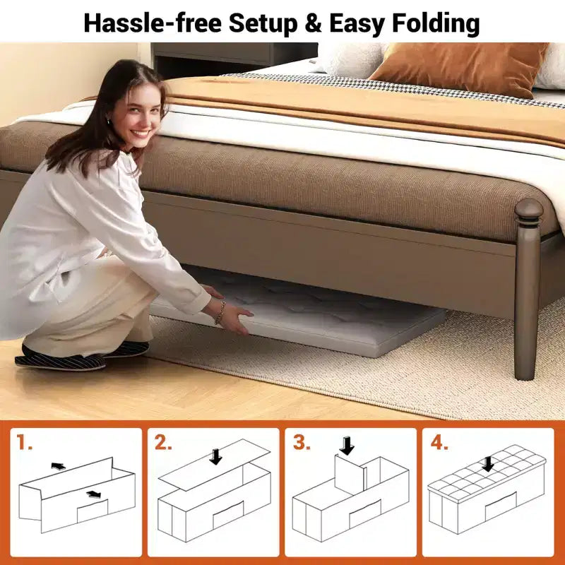 Banc de rangement pliant Costway 43 pouces avec poche latérale Coffre de rangement Marron/Gris/Gris foncé/Noir/Blanc
