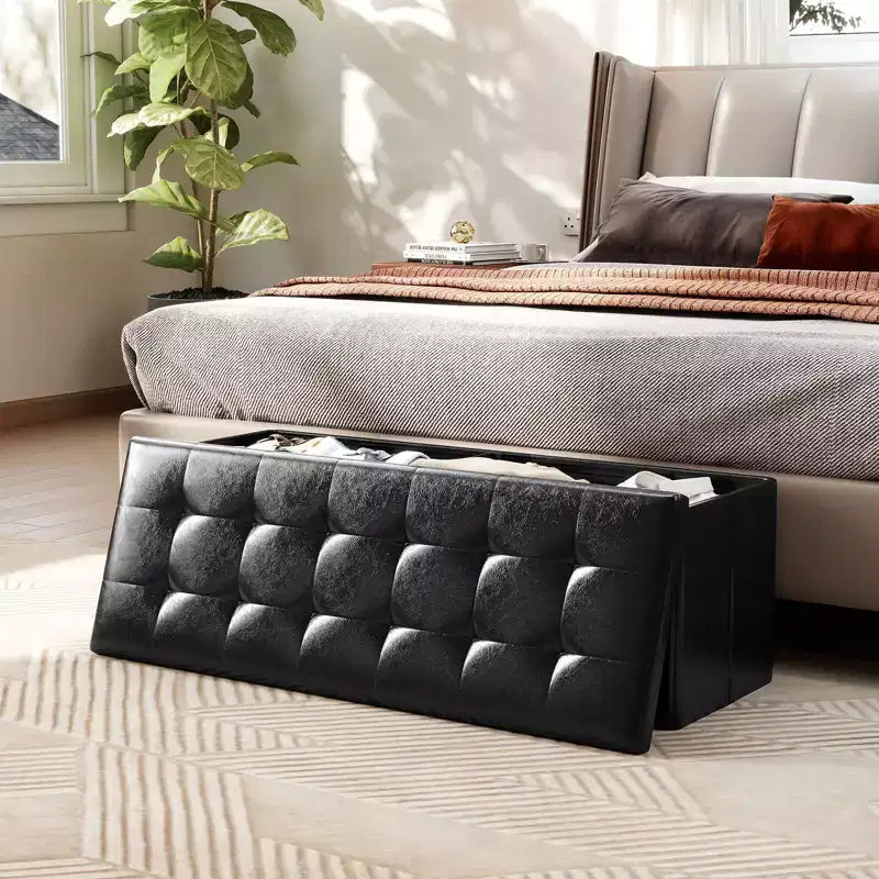 Banc de rangement pliant Costway 43 pouces avec poche latérale Coffre de rangement Marron/Gris/Gris foncé/Noir/Blanc