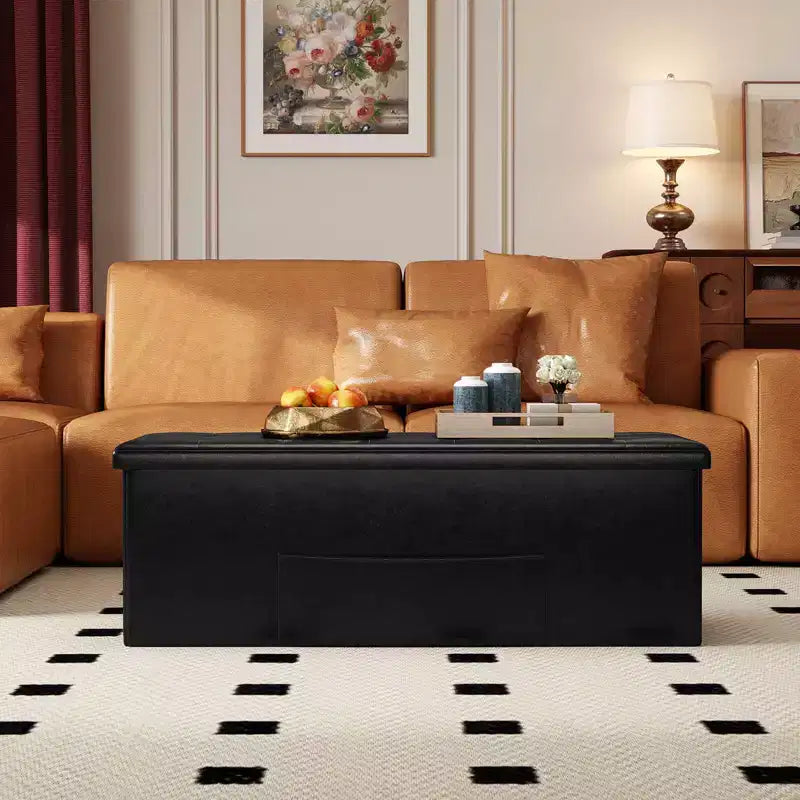 Banc de rangement pliant Costway 43 pouces avec poche latérale Coffre de rangement Marron/Gris/Gris foncé/Noir/Blanc