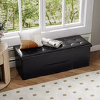 Banc de rangement pliant Costway 43 pouces avec poche latérale Coffre de rangement Marron/Gris/Gris foncé/Noir/Blanc