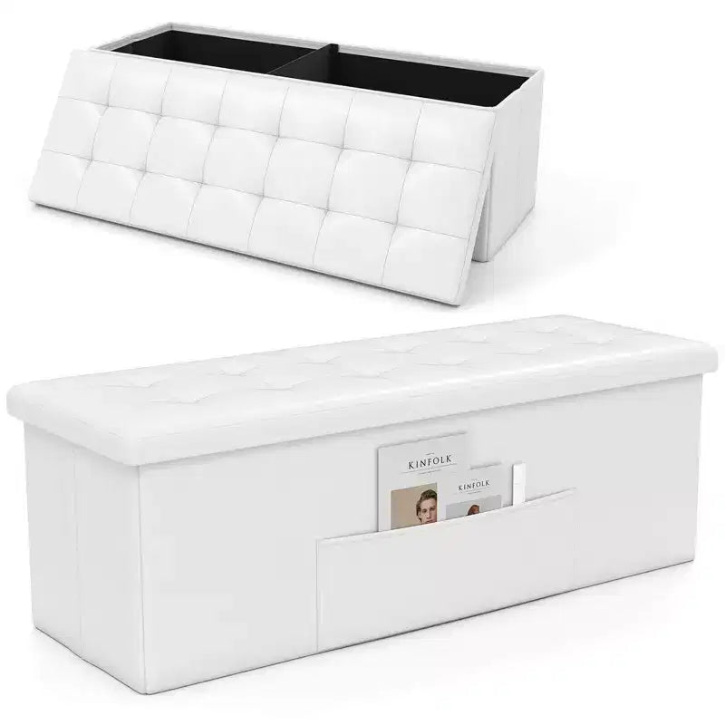 Banc de rangement pliant Costway 43 pouces avec poche latérale Coffre de rangement Marron/Gris/Gris foncé/Noir/Blanc