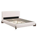 Lit Queen Size Rembourré en Tissu Éponge, Pieds en Bois Massif et Cadre Capitonnage, Blanc