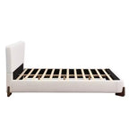 Lit Queen Size Rembourré en Tissu Éponge, Pieds en Bois Massif et Cadre Capitonnage, Blanc