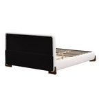 Lit Queen Size Rembourré en Tissu Éponge, Pieds en Bois Massif et Cadre Capitonnage, Blanc