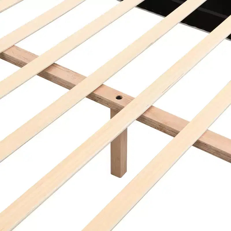 Lit Queen Size Rembourré en Tissu Éponge, Pieds en Bois Massif et Cadre Capitonnage, Blanc