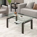 Tempered Clear Glass Coffee Table, 2-Tier Modern Center Table for Living Room