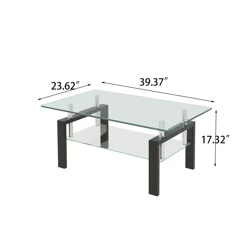 Table basse en verre trempé transparent, table basse moderne à 2 niveaux pour salon