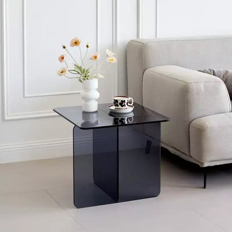 Table de chevet en verre fumé trempé, table d'appoint grise moderne pour chambre à coucher et salon