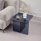Table de chevet en verre fumé trempé, table d'appoint grise moderne pour chambre à coucher et salon