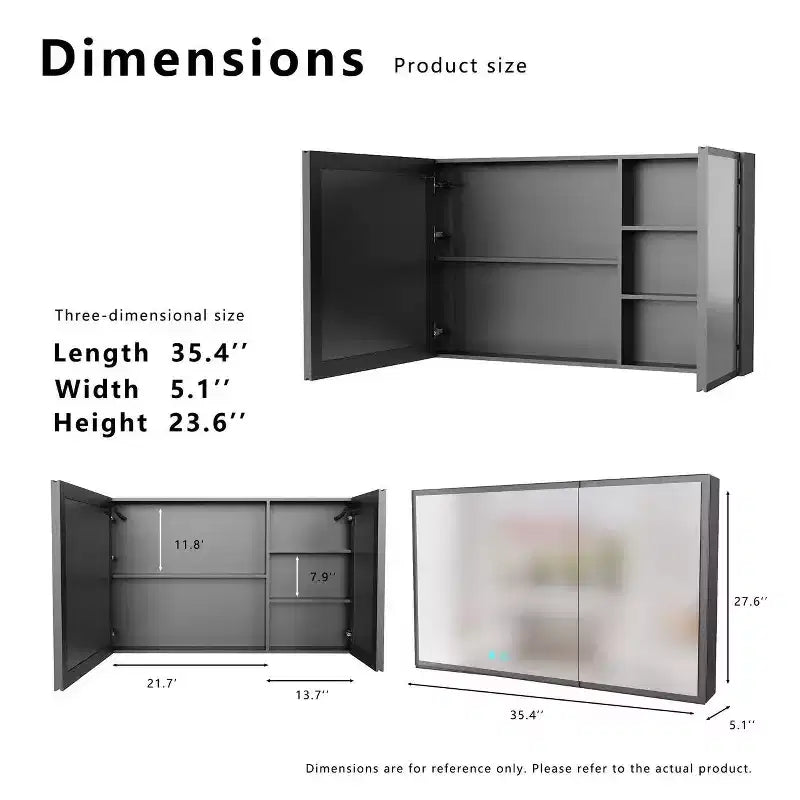 Armoire de toilette en aluminium FAMYYT de 35 po l. x 24 po H avec miroir et éclairage, antibuée, facile à installer
