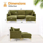 Karl Home | Canapé moderne en chenille en U gris de 254 cm de largeur avec accoudoir carré et rangement latéral