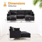 Karl Home | Canapé moderne en chenille en U gris de 254 cm de largeur avec accoudoir carré et rangement latéral