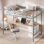 Lit mezzanine une place, cadre en métal robuste avec garde-corps arqué, échelles plates et support en lattes d'acier, sommier tapissier non requis, peu encombrant
