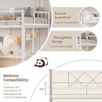 Lit mezzanine une place, cadre en métal robuste avec garde-corps arqué, échelles plates et support en lattes d'acier, sommier tapissier non requis, peu encombrant