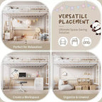 Lit mezzanine une place, cadre en métal robuste avec garde-corps arqué, échelles plates et support en lattes d'acier, sommier tapissier non requis, peu encombrant