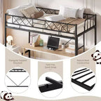 Lit mezzanine une place, cadre en métal robuste avec garde-corps arqué, échelles plates et support en lattes d'acier, sommier tapissier non requis, peu encombrant
