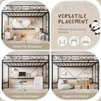 Lit mezzanine une place, cadre en métal robuste avec garde-corps arqué, échelles plates et support en lattes d'acier, sommier tapissier non requis, peu encombrant