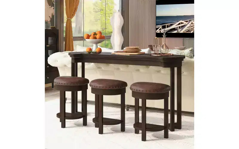 Ensemble de bar 4 pièces avec 3 tabourets rembourrés en PU, table de salle à manger hauteur comptoir, ensemble petit-déjeuner peu encombrant pour cuisine, salle à manger, expresso