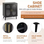 Meuble à chaussures surélevé avec panneau solaire et 2 portes Karl Home, LED 7 couleurs USB, 4 niveaux, 68 cm (L)