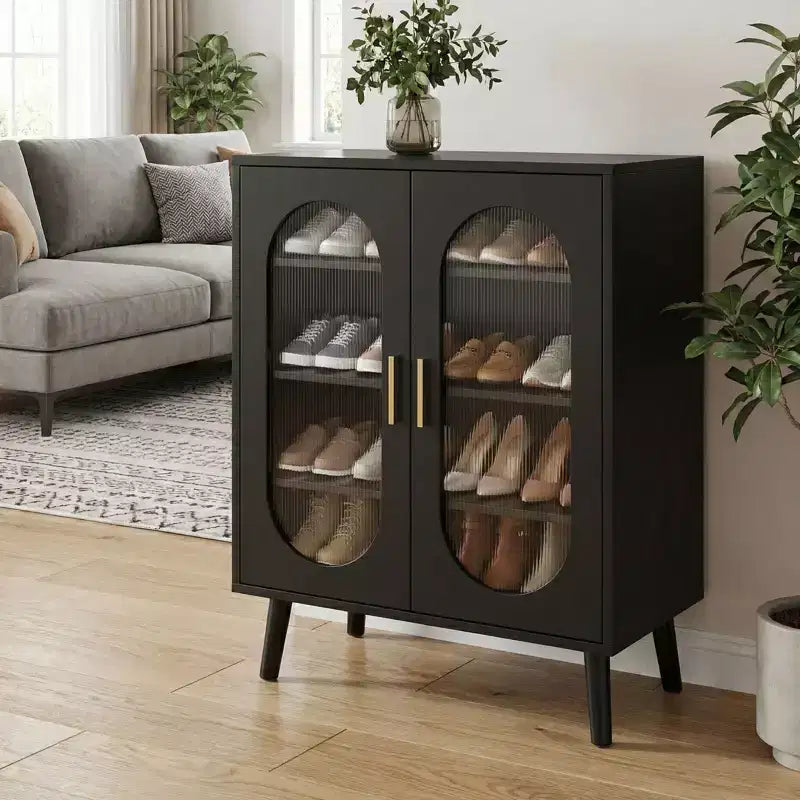 Meuble à chaussures surélevé avec panneau solaire et 2 portes Karl Home, LED 7 couleurs USB, 4 niveaux, 68 cm (L)