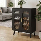 Meuble à chaussures surélevé avec panneau solaire et 2 portes Karl Home, LED 7 couleurs USB, 4 niveaux, 68 cm (L)