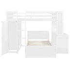 Lit superposé en L Luxystar, grand au-dessus du petit, avec bureau, bibliothèque et armoire