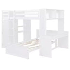 Lit superposé en L Luxystar, grand au-dessus du petit, avec bureau, bibliothèque et armoire