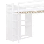 Lit superposé en L Luxystar, grand au-dessus du petit, avec bureau, bibliothèque et armoire